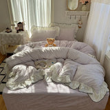 Yeknu  Class A French style printing lace four-piece set, simple small fresh bedding three-piece set