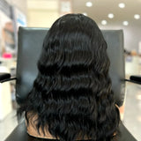Yeknu  Short Black Curly Bob Wig Loose Deep Wave Synthetic Hair Free Part 13X4 Lace Front Wig Short Wavy Wigs for Women Daily Party