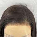 Yeknu  Dark Brown Long Layered Wavy Wigs for Women Free Part Natural Black Curly Synthetic 13X4 Lace Frontal Brunette Wig Daily Party