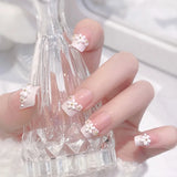 Yeknu  24Pcs Short Almond Press-On Nails Pink Floral French Tip Glossy&Elegant Full Cover Fake Nails for Women&Girls Spring,Daily Wear