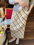 Yeknu  Women’s Plaid Midi Pleated Skirt Spring Summer Yellow Brown Checkered A-Line Ladies Skirt  Casual Elegant Woman Skirts