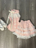 Yeknu  Japanese Sweet Kawaii Elegant 2 Piece Sets Women Y2k Lolita Design Tops + Lace Chic Skirt Female Sexy Korea Style Chic Outfits