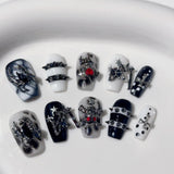 Yeknu  10pcs Handmade Gothic Press on Nails Halloween Spider Design Fake Nail Tips Wearable European Heavy Metal Y2k False Nails