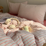 Yeknu Nordic Bedding Set Pure Cotton Striped Duvet Cover Set Soft Flat Sheet Single Queen Size Double Bed Sheet Set For Bedroom Decor