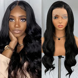 Yeknu  Black Wig Deep Wave Lace Wig Synthetic Hair Body Wave wig 13x4 Black Wave Wig Lace Front Wigs for Women Ready to Wear Cosplay
