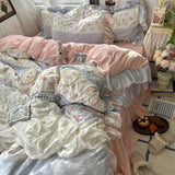 Yeknu  Korean Princess Style Floral Ruffles Bedding Set Skin-friendly Soft Duvet Cover Set Bed Sheet Or Bed Skirt Pillowcases
