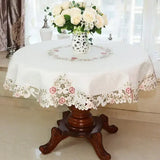 Yeknu  New Lace Tablecloth Pastoral Round Tablecloth Dining Table Cloths Home Embroidery Table Cover Rose Gold Decoration House Towel