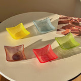 Yeknu  Korean Style Colorful Square Bowl  Retro Checkered Pattern Glass Heat-resistant material Dish Dipping Material Small Dish