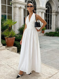 Yeknu  Jastie Spring Summer New Women's Waist Cinched V-neck Long Dress Female Cotton Camisole Dress Fashionable Oversized Dresses