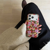 Yeknu  Retro Brown Texture Line Flowers Smudging Color Contrast Oil Painting Phone Cover Case for iPhone 14 15 16 17 Pro Max Air 13