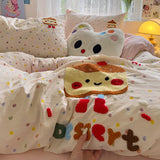 Yeknu Cartoon Animal Embroidery Bedding Set For Adults Kids Cute Flat Fitted Sheet With Pillowcases Washed Cotton Colorful Full Size