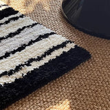 Yeknu  Black White Tufting Bathroom Mat Tufted Stripe Bedroom Living Room Carpet Bedside Rug Bedroom Floor Pad Aesthetic Home Decor