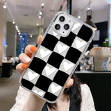 Yeknu  Black White Grid Case For iPhone 11 Case iPhone 11 12 13 14 Pro Max X XS XR 6 6S 7 8 Plus SE 2020 2022 Clear Soft TPU Back Cover