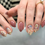 Yeknu  24Pcs Short Almond Press-On Nails Pink Floral French Tip Glossy&Elegant Full Cover Fake Nails for Women&Girls Spring,Daily Wear