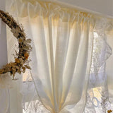 Yeknu  French Cream Style Ruffled Lace Tulle Curtains Light Yellow Romantic Short Sheer Curtain For Living Room Bedroom Glass Door