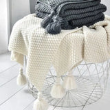 Yeknu  Sofa Throw Blanket Office Nap Blanket Tassel Knitted Ball Yarn Casual Air Conditioning Small Blanket Cross Border
