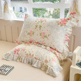 Yeknu 2pcs Flower Prints Ruffles 100% Cotton Pillowcases 48x74cm Sizes Cushion Cover for Bed Floral Style Adults Kids Pillowslip 베개커버