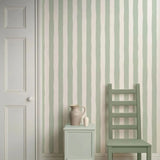 Yeknu  Removable Wallpaper Sage Green Stripes, Classic Stripe Wallpaper In Green and White For Kids Room, Renters Wallpaper Nursery