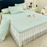Yeknu  New Cartoon Jacquard Ice Doudou Soft Mat 3-piece Set Household Washable Machine Wash Bed Skirt Air Conditioning Soft Mat