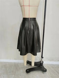 Yeknu  PU Autumn Skirt Women Ruffle Pleated Loose Korean Style Ladies Leather Skirts Fashion High Waist Woman Skirt