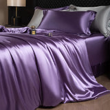 Yeknu  Luxury Mulberry Silk Duvet Cover Set High End Satin Solid Color Quilt Cover and Pillowcases Soft Silky King Size Comforter Cover