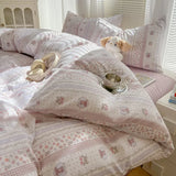 Yeknu 2025 new class A aerobic knitted cotton printing small fresh four-piece set, bed sheet, bed hat four-piece set