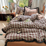 Yeknu  Plaid Bedding Set Double Yarn Classic Vintage Duvet Cover Set Flat Sheets Set 2 Pillowcases Single Twin Full Queen Size