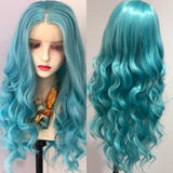 Yeknu  13X4 Light Blue Long Synthetic Lace Front Wig Natural Body Wave Sky Blue Colored Hair Lace Frontal Wigs for Women Party Cosplay