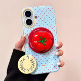 Yeknu 3D Polka Dot Cute Tomato Magnetic Grip Tok Phone Stand Holder Phone Case for IPhone 16 15 14 13 Pro Max Funny Magsafe Back Cover