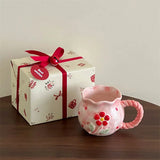 Yeknu Cute Cherry Ceramic Mug, Small Niche Design, Water Cup with Gift Box, Household Drinking Set, Kitchen,Dining and Bar