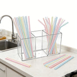 Yeknu  1pc Acrylic Straw Holder Box Kitchen Countertop Silverware Holder Plastic Storage Container for Spoon Fork Knife Utensils