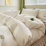 Yeknu Simple Waffle Jacquard 100% Cotton Bedding Set Soft Comfortable Queen Duvet Cover Set with Sheets Quilt Cover and Pillowcases