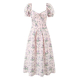 Yeknu  Square Neck Puff Sleeve Elegant Women's Dress Summer Fashion Back Waist Tie Print Dress Short Female Vestidos