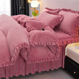Yeknu  Winter Warm Coral Fleece Down Duvet Cover Lotus Leaf Edge Couple Quilt Cover Luxury Double Bed Bedding King Size 220x240