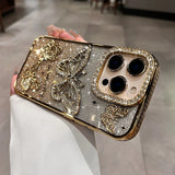 Yeknu  Women Girl's Diamond Butterfly Case for iPhone 16 17 11 12 13 14 15 Pro Max 16 Plus Air Transparent Plating Soft Silicone Cover