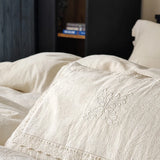 Yeknu 4/5Pcs French Vintage Bedding Sets 85% Cotton and 15% Linen Stitch Embroidery Double Bed Sheet Coverlet Quilt Cover Pillowcases