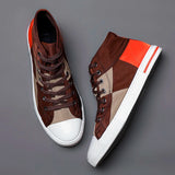 Yeknu  Men High top Canvas Shoes New Fashion Loafer Men Mocassin Designer Vulcanized Shoes Men Lace Up Casual Flats Sneakers