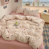 Yeknu 100% Cotton Bedding Set Cartoon Cute Animals Duvet Cover Set Bed Linen Flat Sheets Set 2 Pillowcases Single Double Queen Size