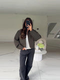 Yeknu  Vintage Solid Women Jacket Loose Zipper Full Sleeve Stand Collar Female Jackets Autumn Winter Casual Lady Street Coats New