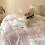 Yeknu 4Pcs Queen Size Flowers Embroidery Bedding Set Duvet Cover Bed Sheet Pillowcases