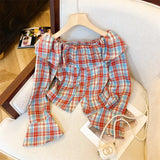 Yeknu  Women Red Plaid Shirts and Blouses Y2k Vintage Harajuku 2000s Elegant Peter Pan Collar Long Sleeve Slash Neck Shirt Clothes