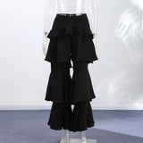 Yeknu  Solid Cascading Ruffle Women's Trousers Elegant High Waist Wide Leg Female Pants Summer Autumn Fashion Lady Bottoms New