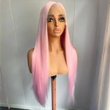 Yeknu  Light Pink Long Silky Straight Synthetic Wig Free Part Colored 13X4 Lace Front Heat Resistant Fiber Wigs for Women Party Cosplay