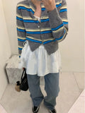 Yeknu  Knitted Autumn Cardigan Women Slim Fashion Striped Print Ladies Cropped Cardigans Korean Style Woman Sweater Coats