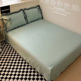 Yeknu  Ins Style Bow Embroidery Pure Cotton Bed Sets Princess Brushed Bedding Set with Lace Single Double Queen King Size Bedclothes