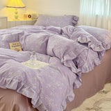 Yeknu 2025 Princess Style Bedding Sets Ruffle Lace Bow Quilt Cover Romantic Bedclothes Decor Woman Girls Bedroom Duvet Cover 4pcs