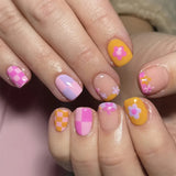 Yeknu  24Pcs Short Almond Press-On Nails Pink Floral French Tip Glossy&Elegant Full Cover Fake Nails for Women&Girls Spring,Daily Wear