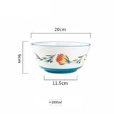 Yeknu  Japanese Underglaze Hand-painted Ceramic Ramen Large Soup Noodle Bowl, Restaurant Kitchen Supplies Fruit Steak Dinner Plate, 1Pc