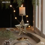Yeknu  Retro Christmas Wrought Iron Candlestick Star Elk Christmas Tree Candle Holder Merry Christmas New Year Table Ornaments
