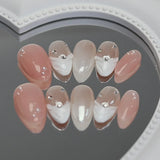 Yeknu 10Pcs Handmade Press on Nails Cat Eye Moon Decorations Aurora False Nails Short Almond Acrylic Wearable Manicure for Spice Girl